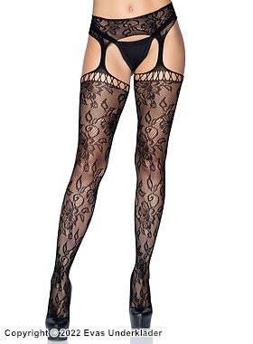 Suspender pantyhose, stretch lace, flowers
